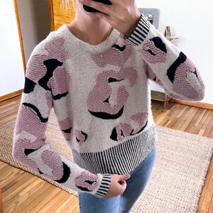 Marc Cain Wool Alpaca Blend Animal Print Striped Designer Knit Pullover Sweater